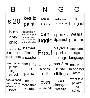 Human Bingo Card
