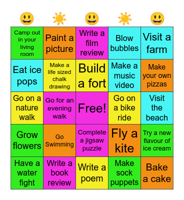 Summer challenge Bingo Card