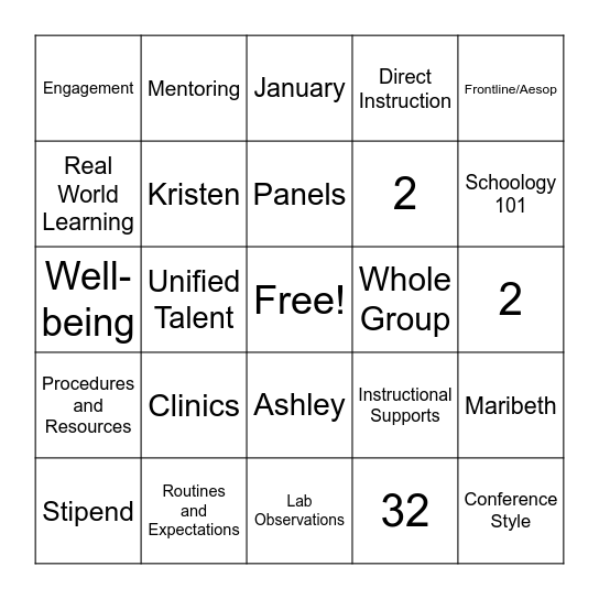 MINT Overview Bingo Card