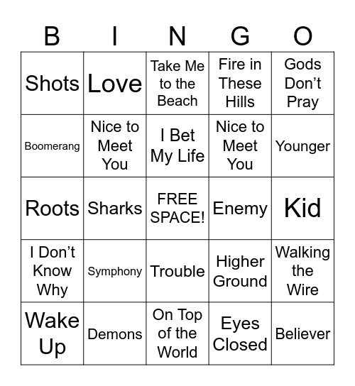 Savannah’s Toronto Imagine Dragons Setlist Bingo Card