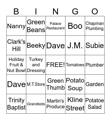 PEA PARTY BINGO Card