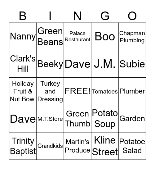 PEA PARTY BINGO Card