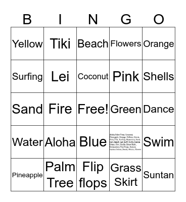 Luau Launch!  Bingo Card