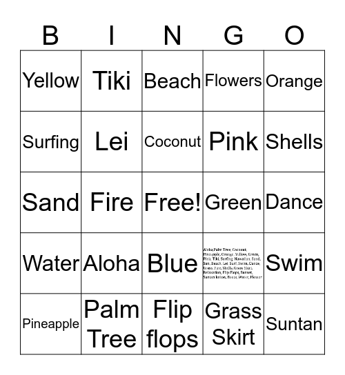 Luau Launch!  Bingo Card