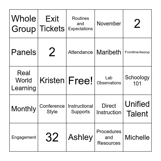 MINT Overbiew Bingo Card