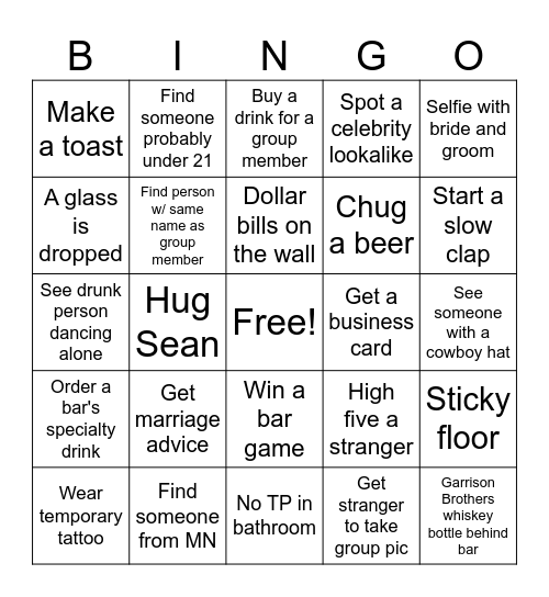 Wedding Bingo Card