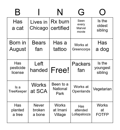 Untitled Bingo Card