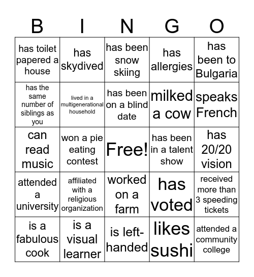 Human Bingo Card