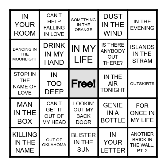 IN/OUT Bingo Card