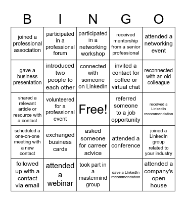 Networking bingo Card