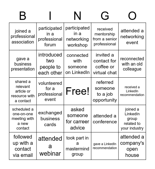 Networking bingo Card