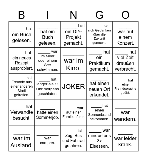 Nach den Sommerferien - Bingo Card