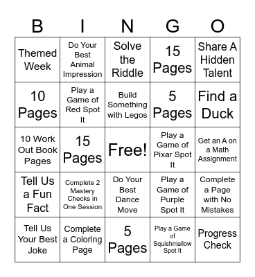 Back to School Bingo Card