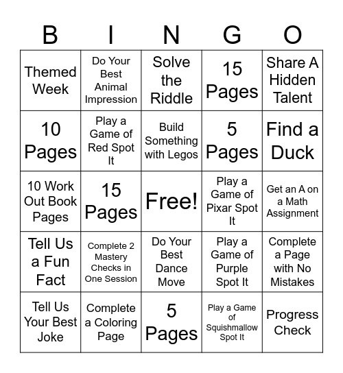 Back to School Bingo Card