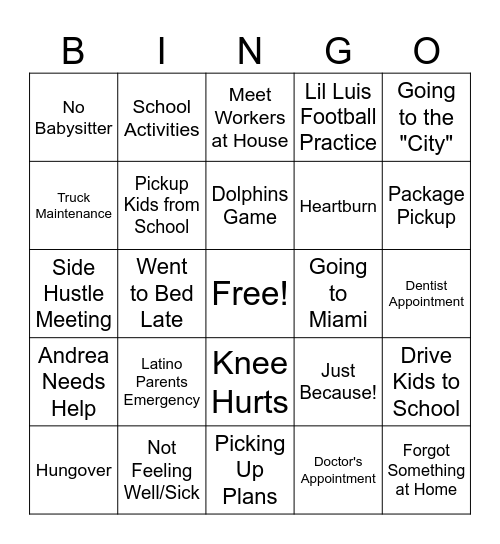 Luis Bingo Card Bingo Card