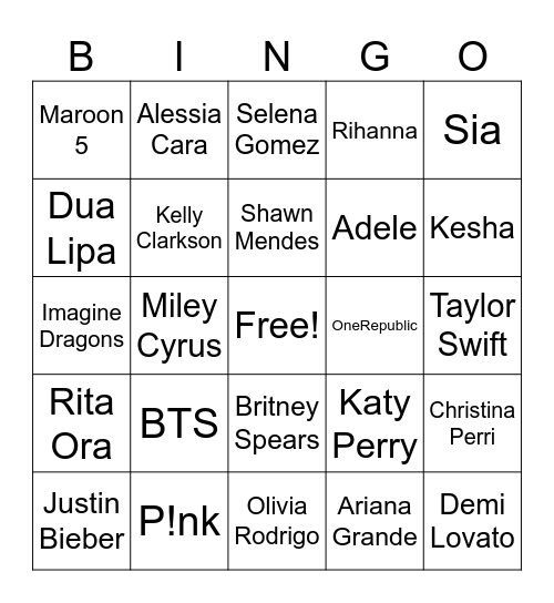 MUSIC Bingo Card