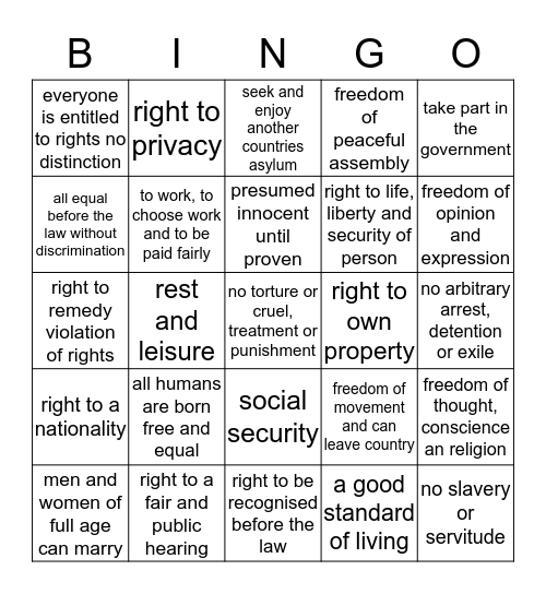 Human Rights  Bingo Card