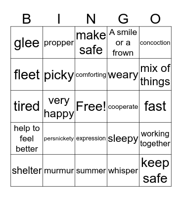 Vocabulary Bingo! Bingo Card