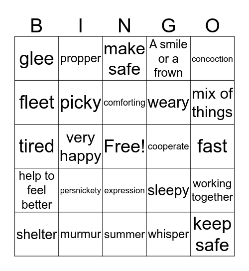 Vocabulary Bingo! Bingo Card