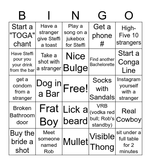 Steffi's Hens BAR BINGO Card