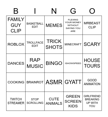 ye old youtube shorts bingo Card