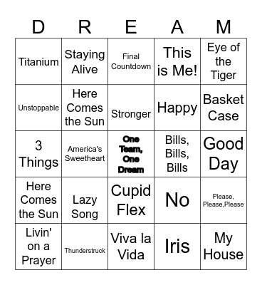 Musical Bingo Card