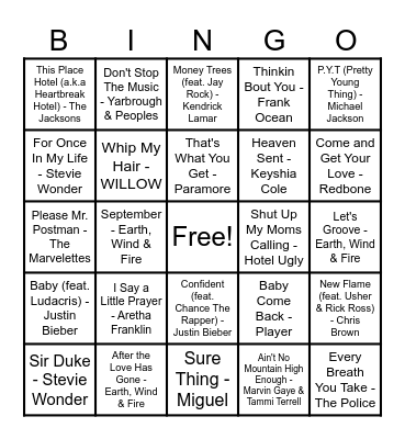 Music Bingo Card
