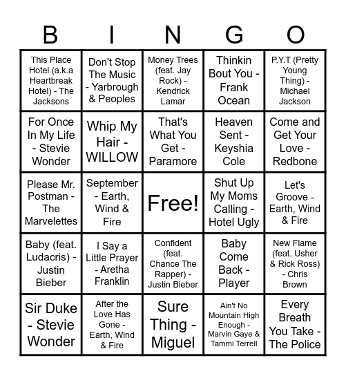 Music Bingo Card