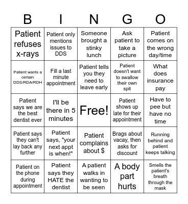 Dental Office Bingo Card