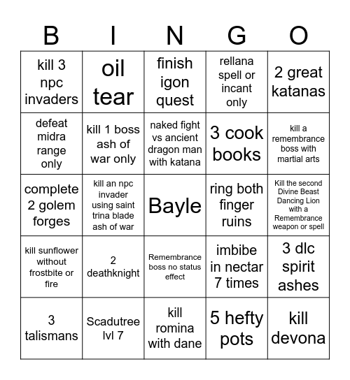 Elden ring dlc bingo Card