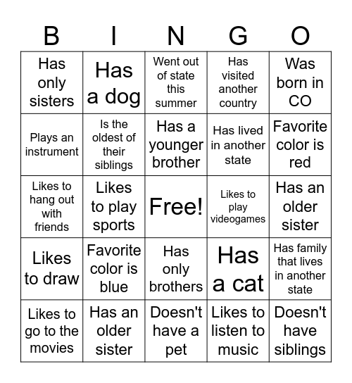 Find Someone Who Bingo Card