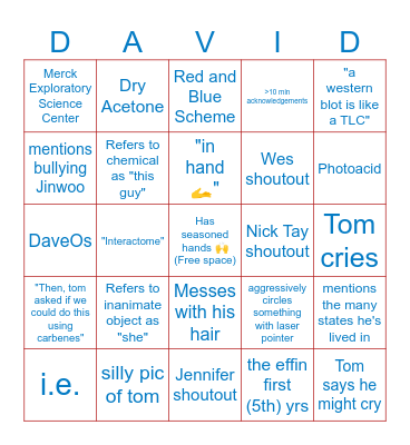 Davids Bingo Card