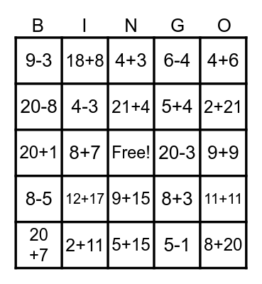 MATHEMATICS BINGO Card