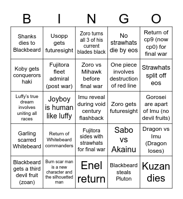 One piece final saga bingo Card