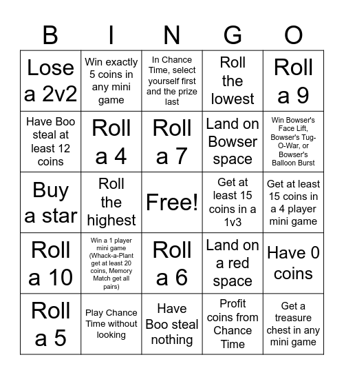 Mario Party Bingo Card