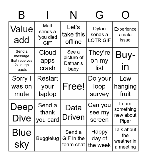 Corporate Bingo Card