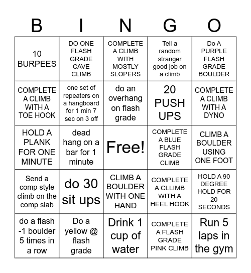 Climbing Bingo Card