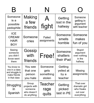 School Bingo Card