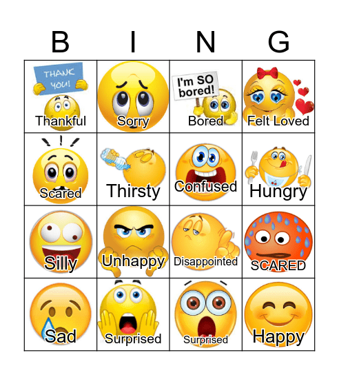 Feelings Bingo Card