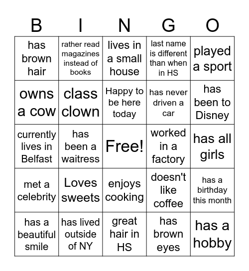 Belfast ALUMNI 2024 Bingo Card