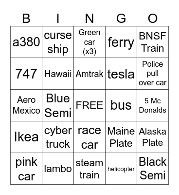 Houston Trip Bingo Card