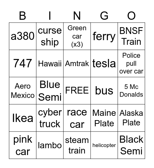 Houston Trip Bingo Card