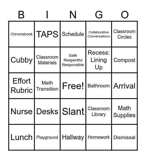 Kloefkorn Expectations! Bingo Card