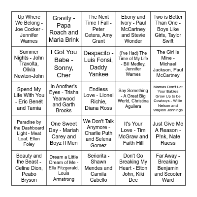 Let’s Duet Bingo Card