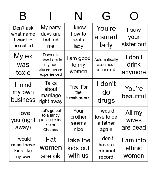 Narc Men Lies Bingo Card