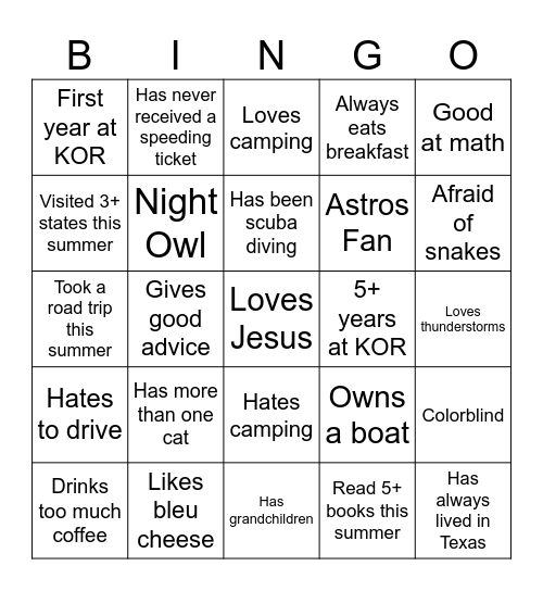 Teacher Bingo Card