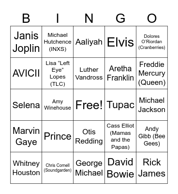 They're Dead Bingo Card
