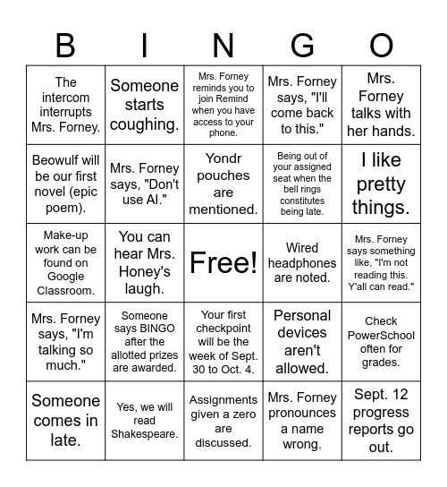 Syllabus Bingo Card