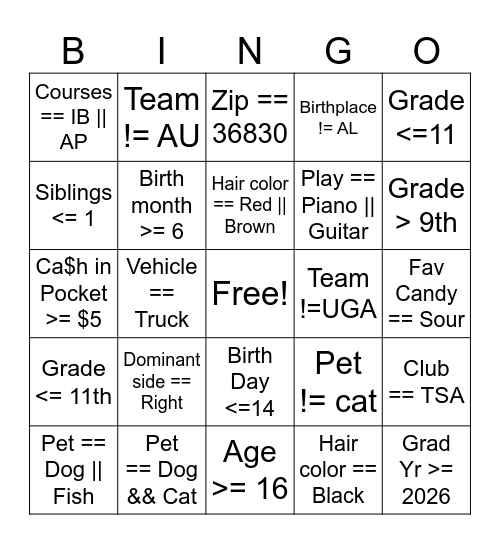 CS Boolean Bingo Card