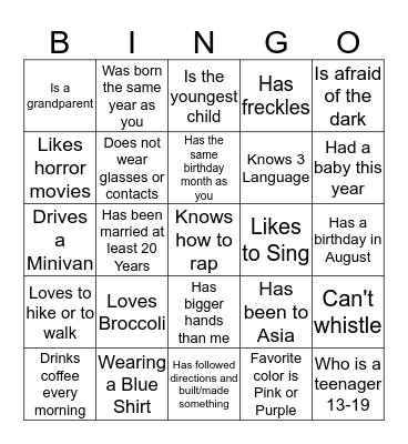 Heu Family Reunion 2016, Find Someone Who... Bingo Card